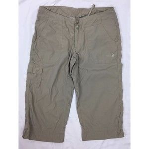 The North Face Women 4 Tan Capri Crop Pants Drawstring Pockets Nylon Outdoor 18"